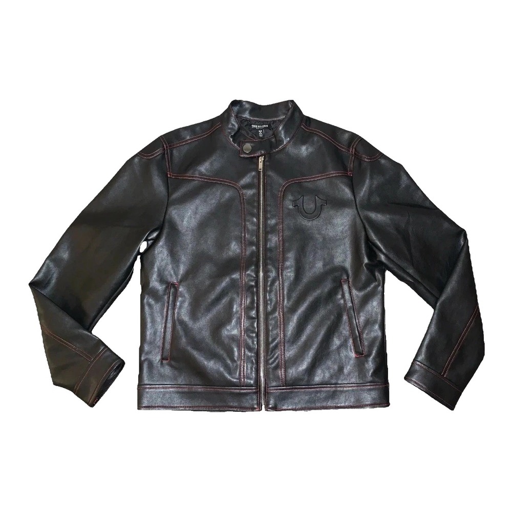 Men's XL- NEW True Religion Leather Black Moto Jacket MSRP $239